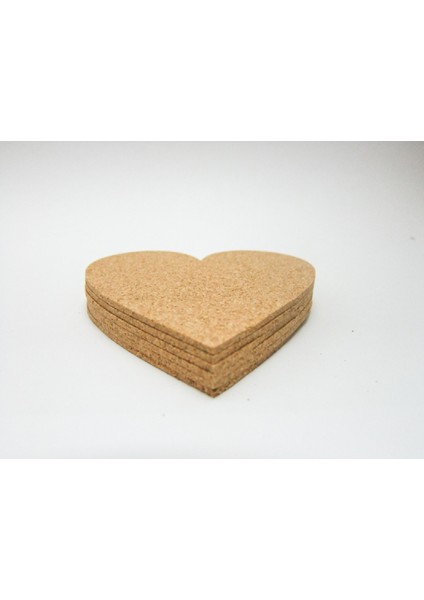 Bardak Altlığı Mantar İnce Kalpli 6 Adet (9cmx9,5cm) (Kalınlık 3mm)