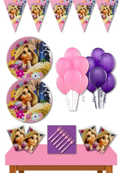 Rapunzel 32 Kişilik Doğum Günü Süsleri Parti Seti Ekonomik Seti