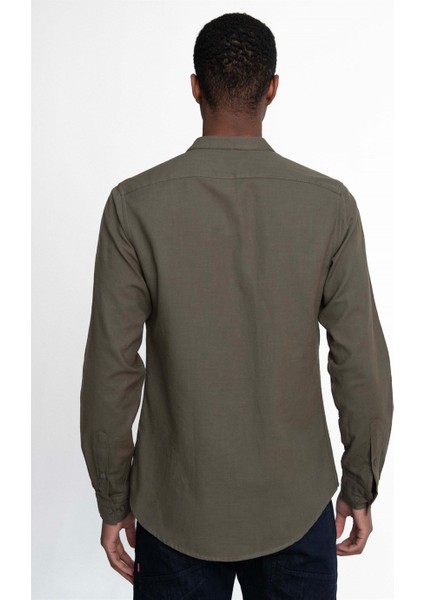 Slim Fit Dar Kalıp Uzun Kol Hakim Yaka Pamuklu Keten Efekt Gömlek10 fırsatları