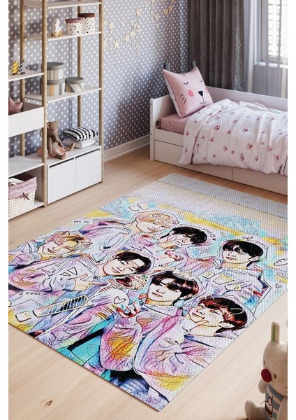 Enhypen Pamuklu Dokuma Tabanlı Yıkanabilir Dekoratif Halı