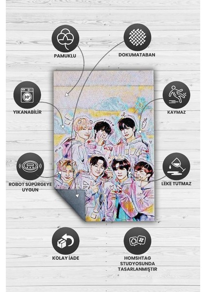 Enhypen Pamuklu Dokuma Tabanlı Yıkanabilir Dekoratif Halı fırsatları