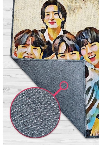 Monsta X Pamuklu Dokuma Tabanlı Yıkanabilir Dekoratif Halı