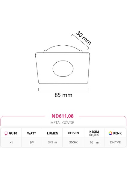 Sıva Altı Spot Eskitme 5W 3000K Gün Işığı ND611