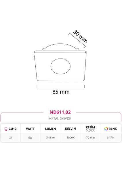 Sıva Altı Spot Siyah 5W 3000K Gün Işığı ND611