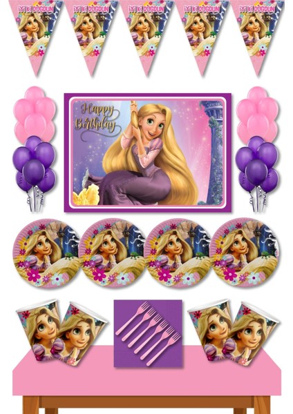 Rapunzel 32 Kişilik Büyük Afişli 50X70 cm Doğum Günü Süsleri Parti Seti