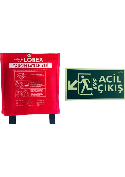 LR-FB1010C Yangın Battaniyesi 100CM x 100CM Çantalı ve Lorex Lr-Fld Fosforlu Yön Levhası (Sol Aşağı Yön)