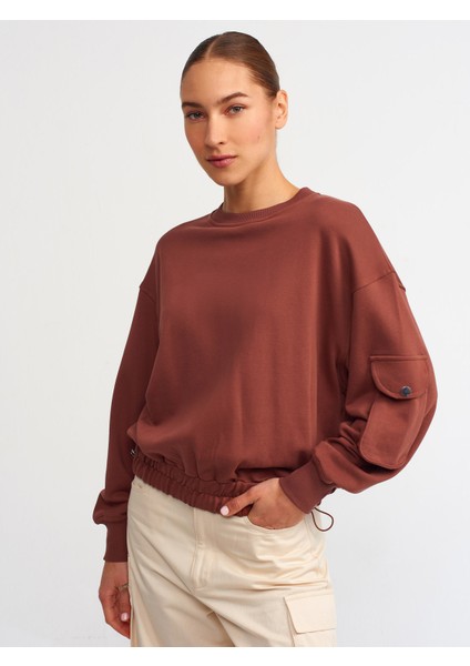 40114 Cep Detaylı Sweatshirt-Kahve