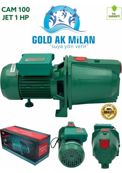 Gold Ak Milan CAM-100 Jet 1 Hp - 220V Bakır Sargılı Santrifüj Su Pompası / 8 mt Emiş 45 mt Dikine Basma Yüksekliği