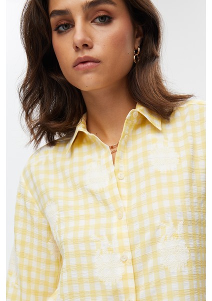 Sarı Papatya Desenli Kareli Gömlek fiyatları