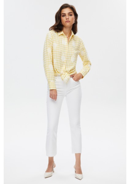 Sarı Papatya Desenli Kareli Gömlek modelleri