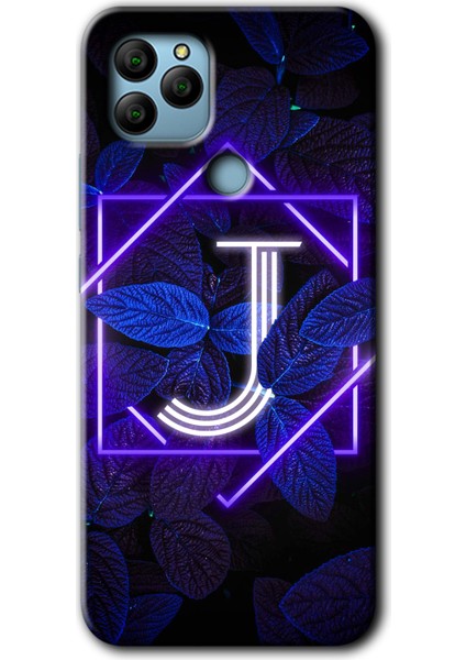 General Mobile Gm 22 Plus Kılıf Hd Desen Baskılı Arka Kapak - Dark Neon Yaprak J Harfi