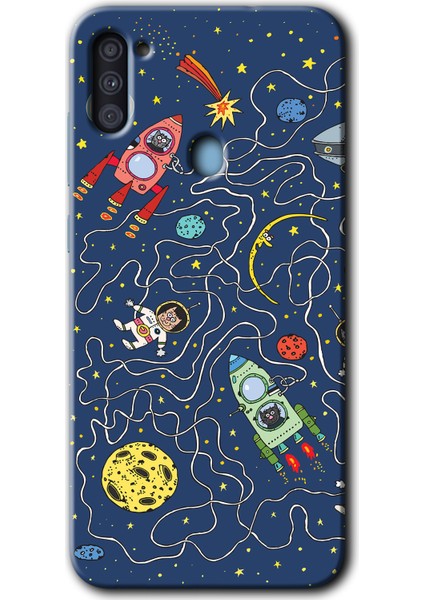 Samsung Galaxy A11 Kılıf Hd Desen Baskılı Arka Kapak - Kedi Galaksi