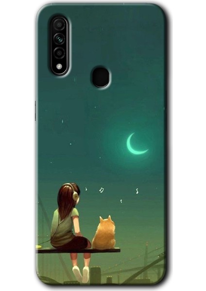 Oppo A31 Kılıf Hd Desen Baskılı Arka Kapak - Kedili Kız