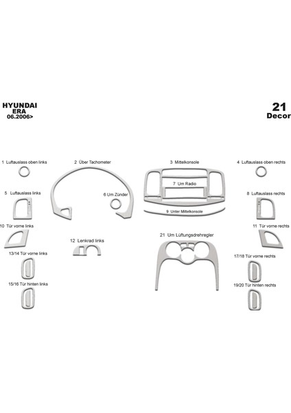 Meriç® Hyundai Accent Era Ön Torpido Kaplama Maun 21 Parça 2006-2010 fiyatları