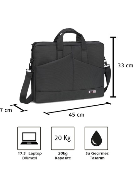 Laptop Çantası 17.3" Notebook Bilgisayar Laptop Evrak Çantası - Siyah -Unisex