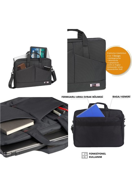 Laptop Çantası 17.3" Notebook Bilgisayar Laptop Evrak Çantası - Siyah -Unisex