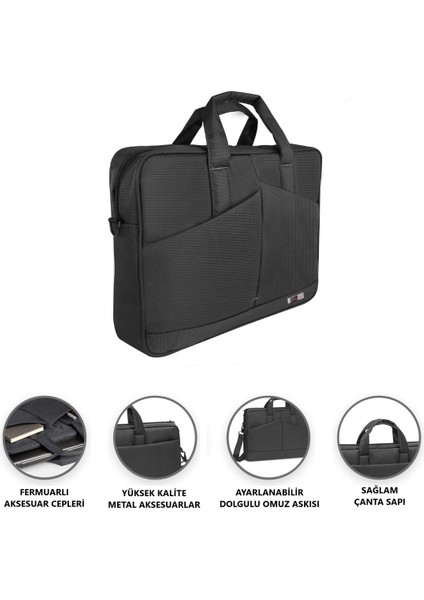 Laptop Çantası 17.3" Notebook Bilgisayar Laptop Evrak Çantası - Siyah -Unisex