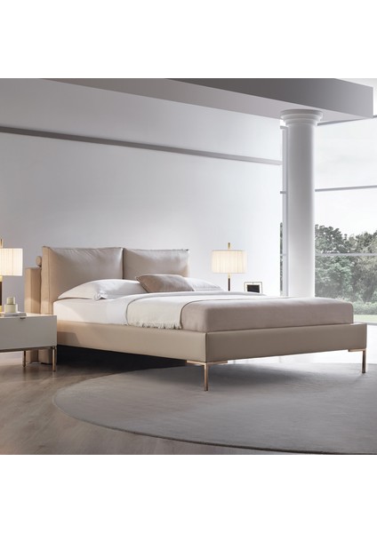 Legato Çift Kişilik Başlıklı Karyola 2'li Set,suni Deri - Krem