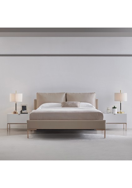 Legato Çift Kişilik Başlıklı Karyola 2'li Set,suni Deri - Krem fiyatları