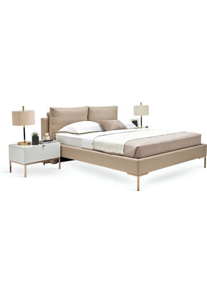 Legato Çift Kişilik Başlıklı Karyola 2'li Set,suni Deri - Krem fırsatları
