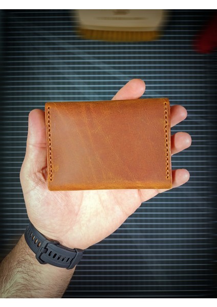 Deri El Yapımı Yatay Kartlık Cüzdan Retro (Crazy Taba)