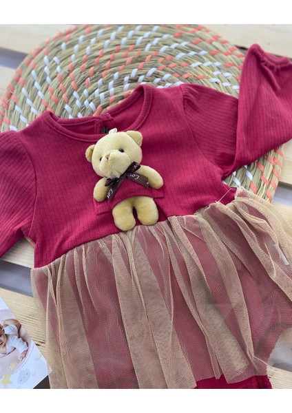 Kız Bebek Ayıcıklı Badili Tütü Elbise Hediyelik Bayramlık Elbise