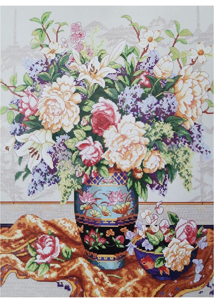 Goblen Etamin Işleme Seti 40X50 cm Vazoda Çiçekler Deseni