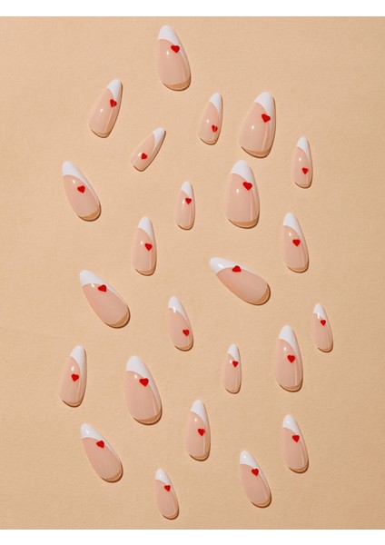 TipsArt Beyaz Kırmızı Kalpli 24’lü Takma Tırnak Seti & Zararsız Yapıştırıcı modelleri