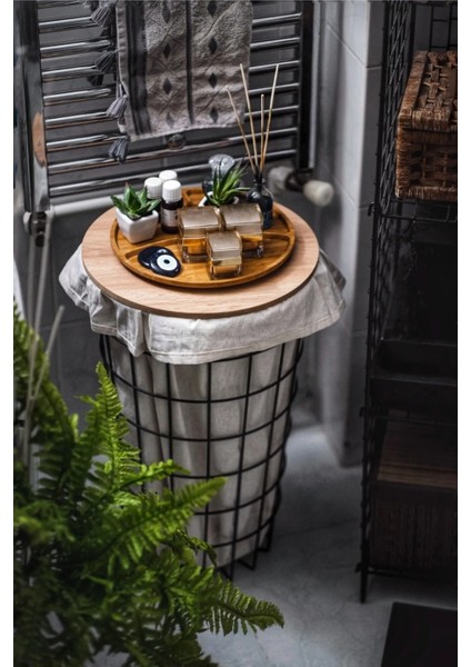 Dekoratif Çok Amaçlı Portatif Sehpa Tel Çamaşır Sepeti Kumaşlı Metal Kirli Sepeti ve Saklama Kutusu fiyatları