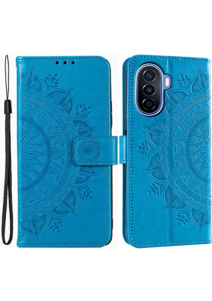 Huawei Nova Y70 Için Artı 4g Mandala Çiçeği Basılı Pu Deri Cüzdan Kılıfı Flip Stand Manyetik Kıta Kılıf (Yurt Dışından)