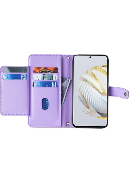 Huawei Nova Için 10 Se 4g Pu Deri Eller Seçim Kılıfı Fermuar Cep Kart Yuvaları Bilek Kayışı ve Omuz Kayışı ile Flip Telefon Kılıfı (Yurt Dışından)