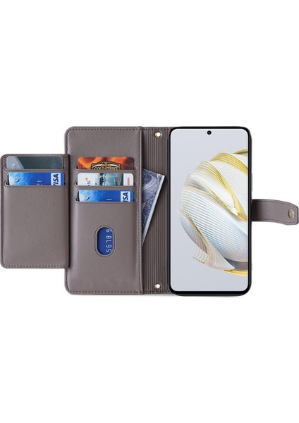 Huawei Nova Için 10 Se 4g Pu Deri Eller Seçim Kılıfı Fermuar Cep Kart Yuvaları Bilek Kayışı ve Omuz Kayışı ile Flip Telefon Kılıfı (Yurt Dışından)