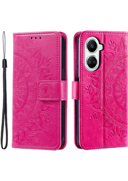 Huawei Nova 10 Se 4g Için Mandala Çiçek Telefon Kılıfı Anti-Drop Cüzdan Stand Kılıfı Strap ile (Yurt Dışından)