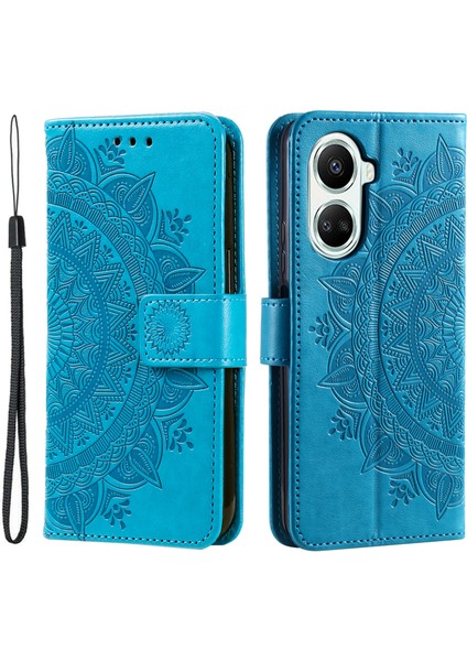 Huawei Nova 10 Se 4g Için Mandala Çiçek Telefon Kılıfı Anti-Drop Cüzdan Stand Kılıfı Strap ile (Yurt Dışından)