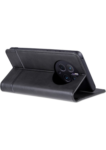 Huawei Mate Için Azns 50 Pro 4g Cowhide Doku Anti-Çizelge Pu Deri Deri Cüzdan Kılıfı Manyetik Oto Ahmsorbed Telefon Stand Kılıfı (Yurt Dışından)