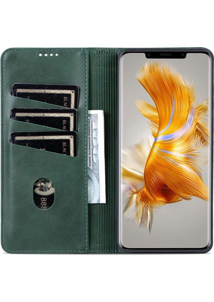 Huawei Mate Için Azns 50 Pro 4g Cowhide Doku Anti-Çizelge Pu Deri Deri Cüzdan Kılıfı Manyetik Oto Ahmsorbed Telefon Stand Kılıfı (Yurt Dışından)