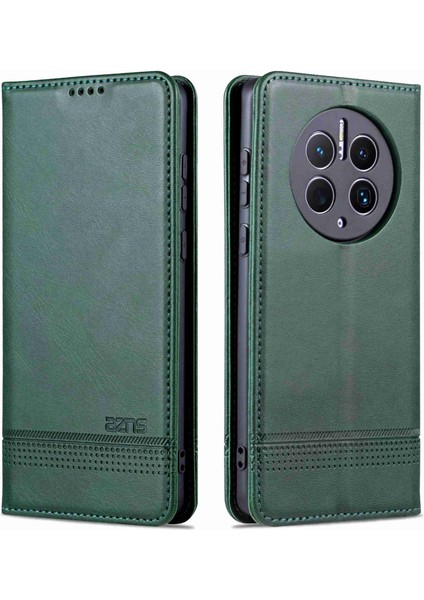 Huawei Mate Için Azns 50 Pro 4g Cowhide Doku Anti-Çizelge Pu Deri Deri Cüzdan Kılıfı Manyetik Oto Ahmsorbed Telefon Stand Kılıfı (Yurt Dışından)