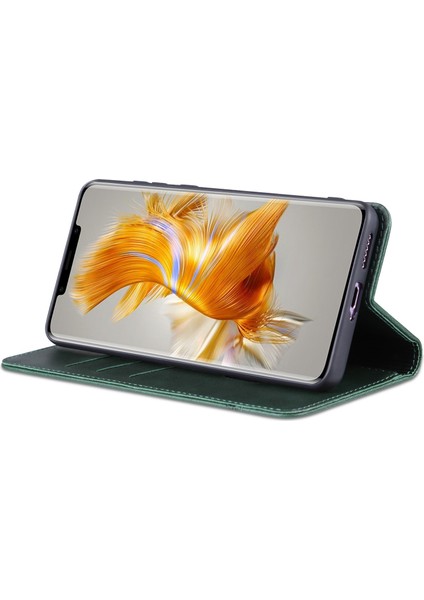 Huawei Mate Için Azns 50 Pro 4g Cowhide Doku Anti-Çizelge Pu Deri Deri Cüzdan Kılıfı Manyetik Oto Ahmsorbed Telefon Stand Kılıfı (Yurt Dışından)