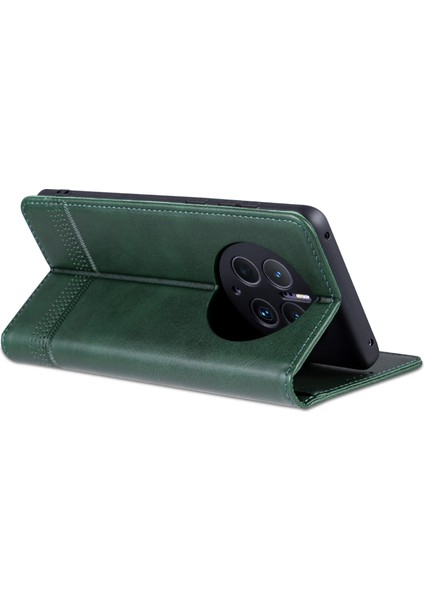 Huawei Mate Için Azns 50 Pro 4g Cowhide Doku Anti-Çizelge Pu Deri Deri Cüzdan Kılıfı Manyetik Oto Ahmsorbed Telefon Stand Kılıfı (Yurt Dışından)