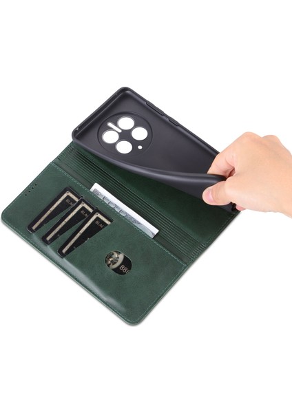 Huawei Mate Için Azns 50 Pro 4g Cowhide Doku Anti-Çizelge Pu Deri Deri Cüzdan Kılıfı Manyetik Oto Ahmsorbed Telefon Stand Kılıfı (Yurt Dışından)