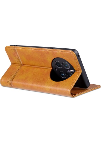 Huawei Mate Için Azns 50 Pro 4g Cowhide Doku Anti-Çizelge Pu Deri Deri Cüzdan Kılıfı Manyetik Oto Ahmsorbed Telefon Stand Kılıfı (Yurt Dışından)