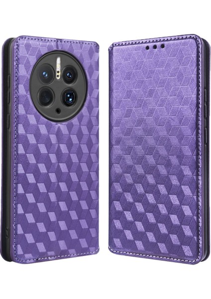 Huawei Mate Için 50 Pro 4g Cüzdan Tasarımı Rhombus Desen Basılı Pu Deri Kılıf Standı Manyetik Emilim Koruyucu Telefon Kılıfı (Yurt Dışından)