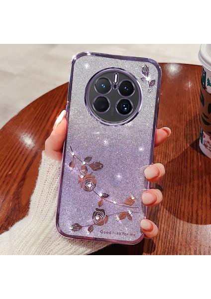 Huawei Mate 50 Pro 4g Için Çiçek Deseni Rhinestone Dekor Tpu Kılıf (Yurt Dışından)