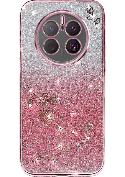 Lr Joyful Huawei Mate 50 Pro 4g Için Çiçek Deseni Rhinestone Dekor Tpu Kılıf (Yurt Dışından)