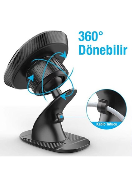 Super Mıknatıs Torpido Üstü Araç Telefon Tutucu 360 Oynar Başlık 4x Mıknatıs Araç Tutucu
