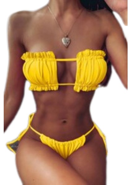 Brezilya Model Büzgülü Bağlamalı Bikini Takım