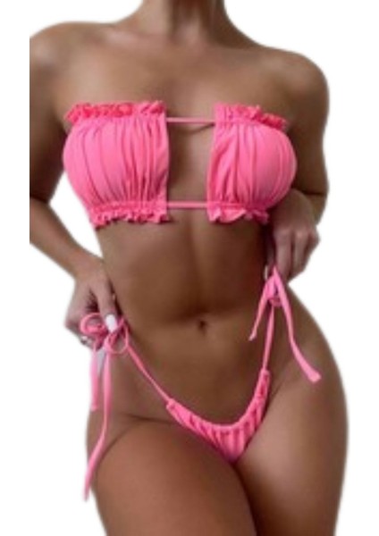 Brezilya Model Büzgülü Bağlamalı Bikini Takım