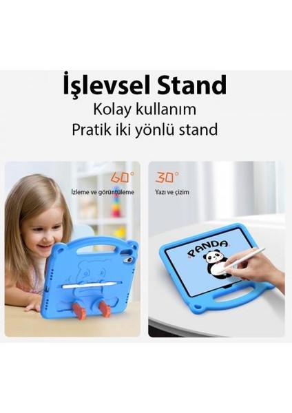 Panda Desenli Standlı Zırhlı iPad 10.2 2022 Kılıf Yıkanabilir iPad 10.2 Kılıf Kalem Yerli