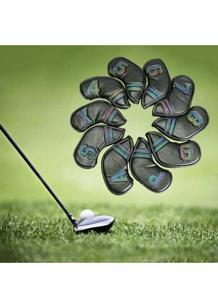 10 Adet Golf Demir Headcover Pu Golf Kulübü Kafa Kapağı ile Nakış Numarası Siyah (Yurt Dışından) fiyatları