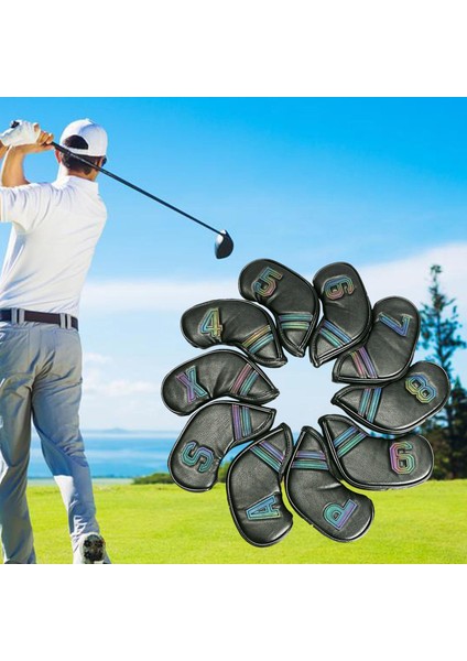 10 Adet Golf Demir Headcover Pu Golf Kulübü Kafa Kapağı ile Nakış Numarası Siyah (Yurt Dışından) modelleri